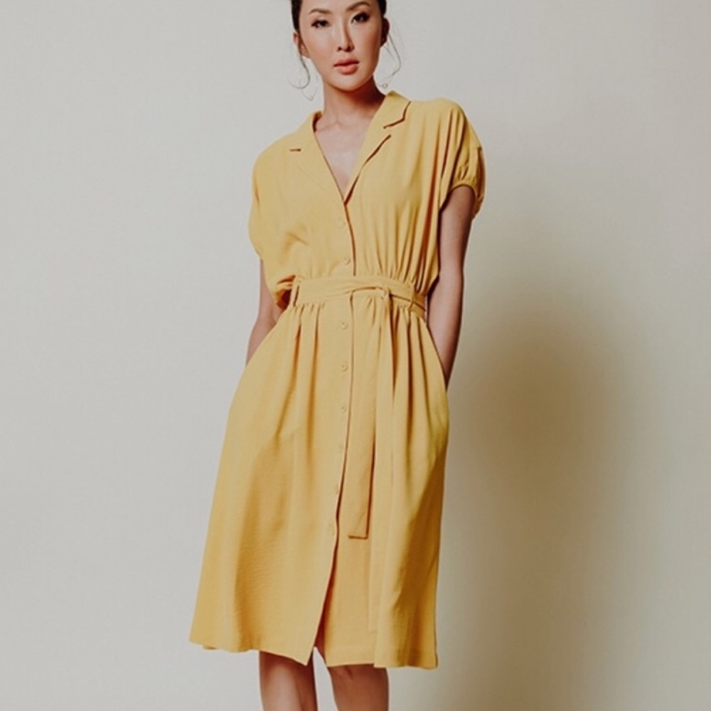 J.O.A x  Chriselle Lim Trench Mustard Dress
